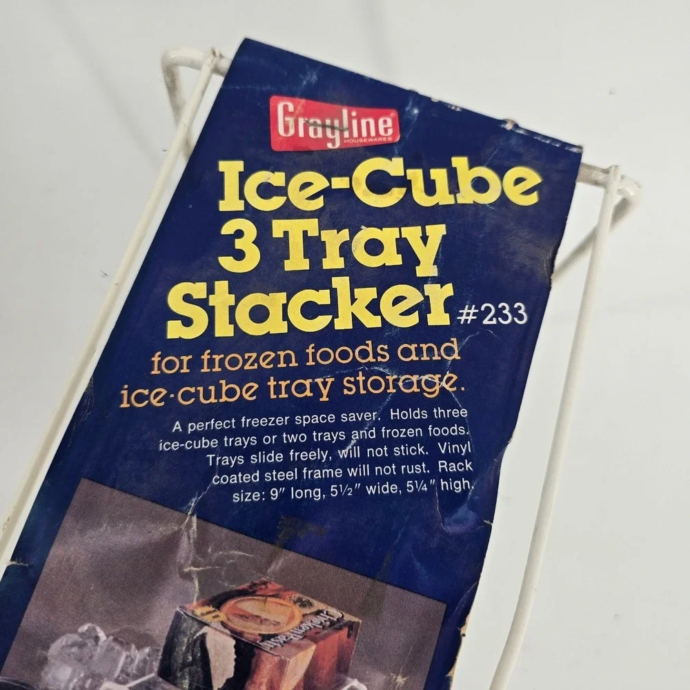 Grayline Vintage Ice Cube 3 Tray Stacker Freezer Organizer White Vinyl Coated